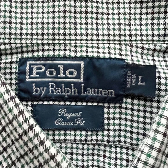 Polo Ralph Lauren REGENT Classic Fit Shirt L/S Mini Check Green Brown Sz L - Picture 5 of 8